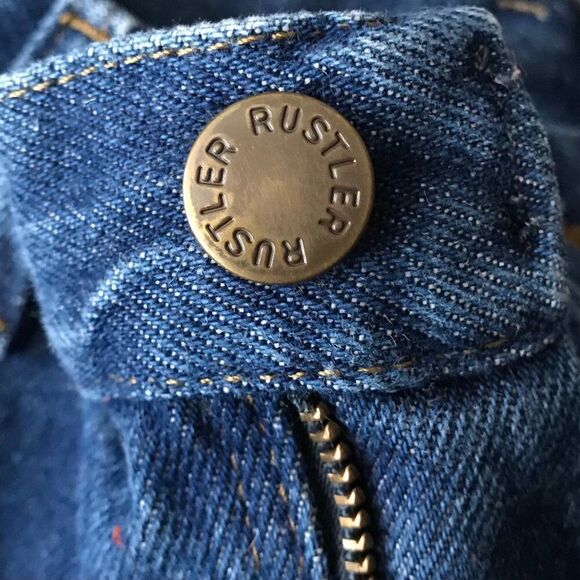 Vintage 90s Grunge Rustler Skater Low Rise Dark Wash Denim Wide Leg Jeans / 16 - Picture 7 of 7